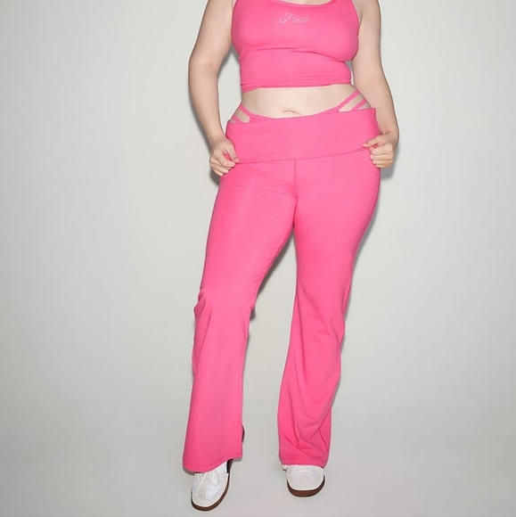 VS PINK YOGA PANTS BLING FLARE LEGGINGS ROSE Y2K - Picture 5 of 7